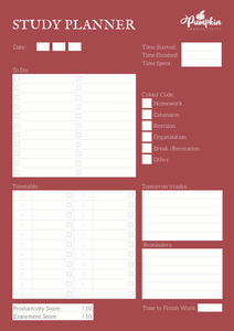 Red Daily Study Planner